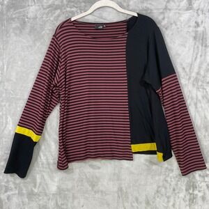 Lisa Bayne Striped Color Block Tunic Top Size S Black Purple Stretch Long Sleeve